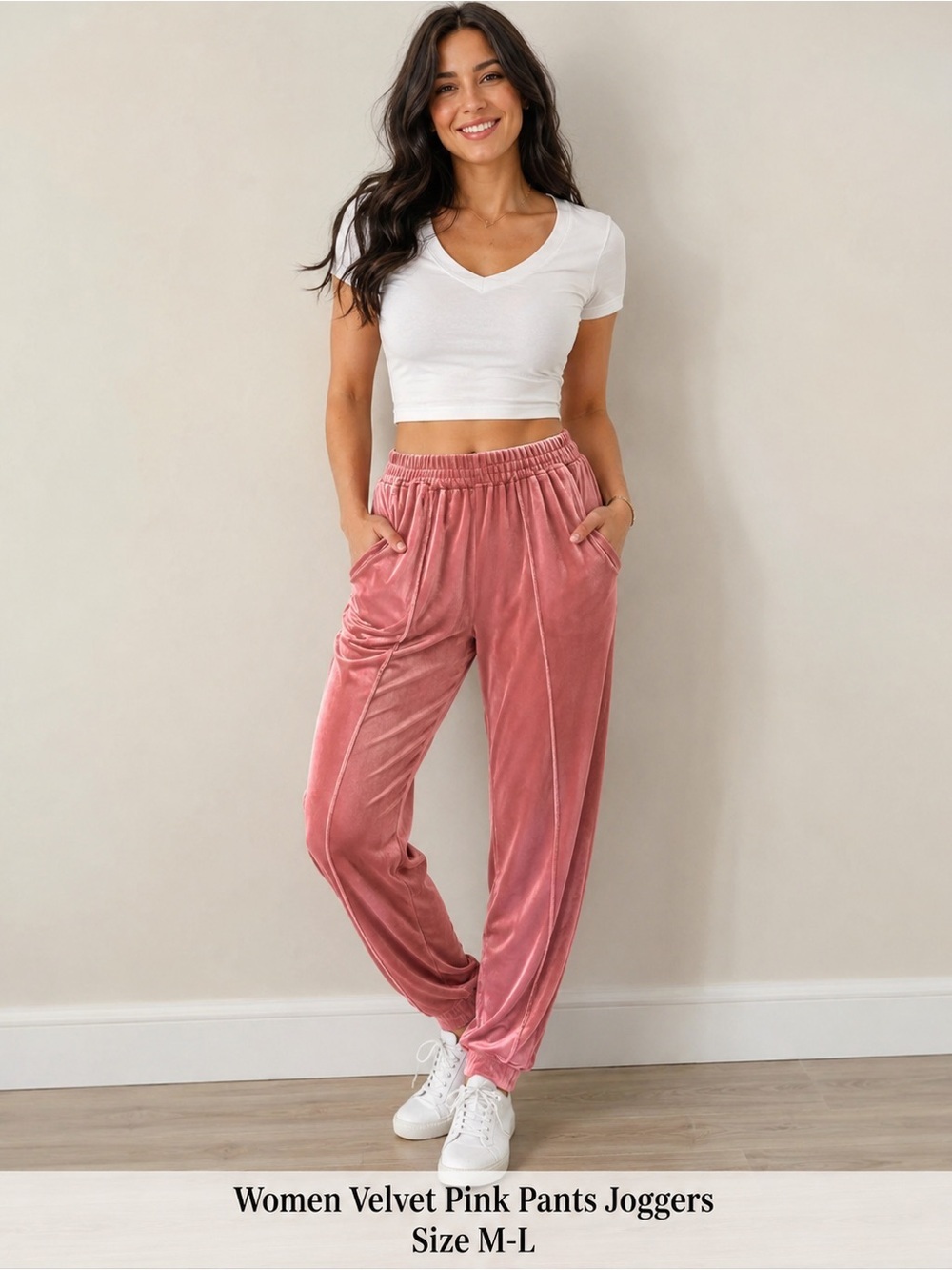 Women’s Pink Velvet Jogger Pants | Soft Lounge Athleisure | Size M-L